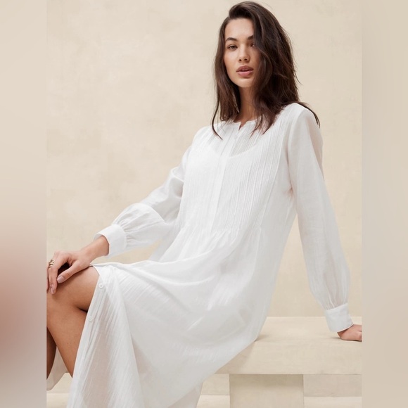 NWT! Banana Republic White Pleated Organza Midi Dress - Size Small 🐙 - Picture 3 of 7